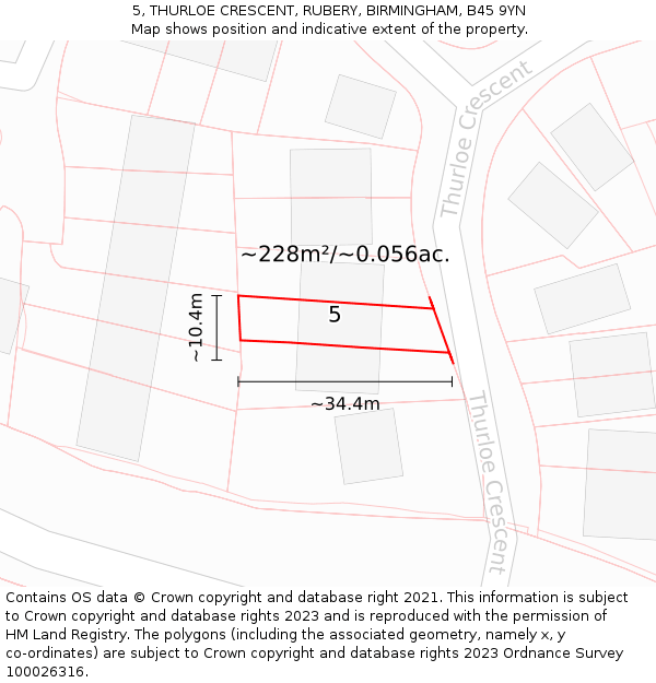 5, THURLOE CRESCENT, RUBERY, BIRMINGHAM, B45 9YN: Plot and title map