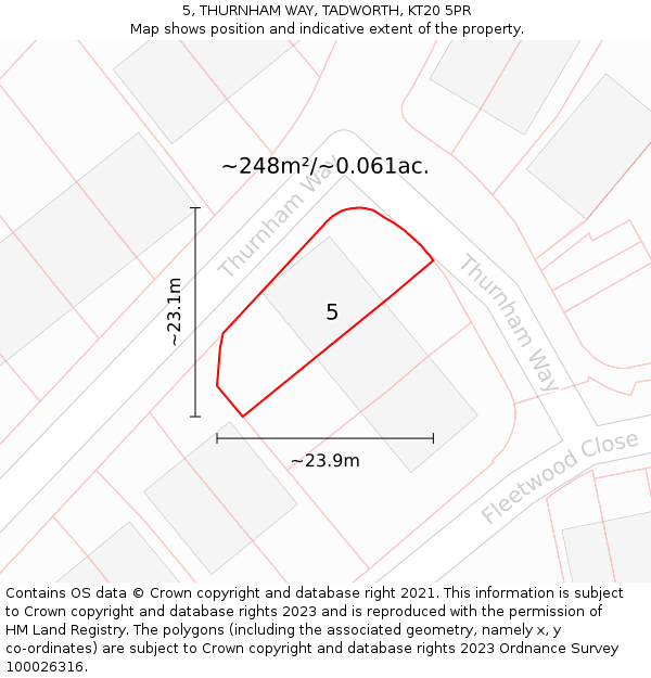 5, THURNHAM WAY, TADWORTH, KT20 5PR: Plot and title map