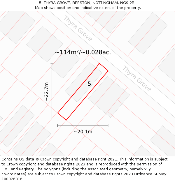 5, THYRA GROVE, BEESTON, NOTTINGHAM, NG9 2BL: Plot and title map