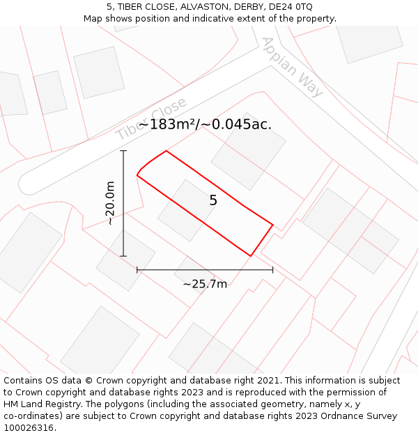 5, TIBER CLOSE, ALVASTON, DERBY, DE24 0TQ: Plot and title map