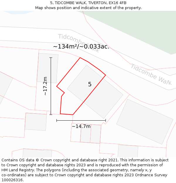 5, TIDCOMBE WALK, TIVERTON, EX16 4FB: Plot and title map