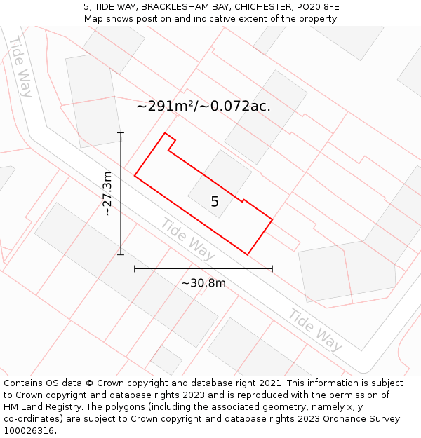 5, TIDE WAY, BRACKLESHAM BAY, CHICHESTER, PO20 8FE: Plot and title map