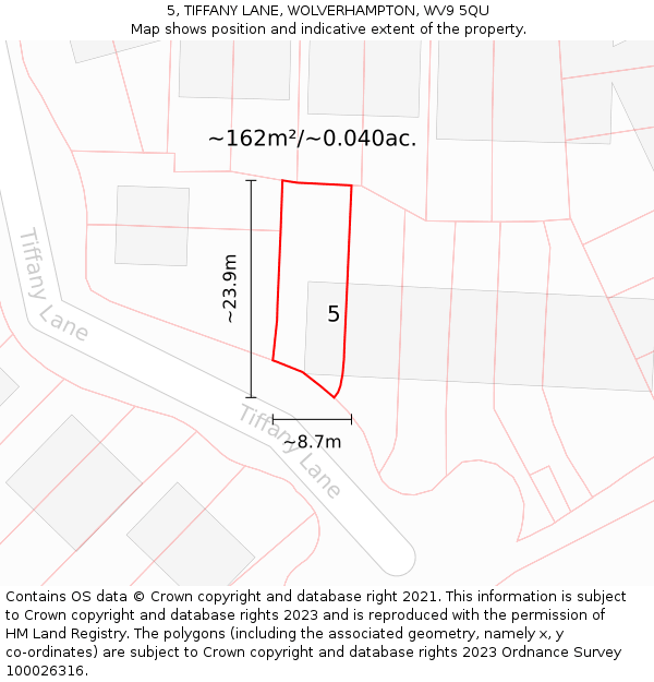 5, TIFFANY LANE, WOLVERHAMPTON, WV9 5QU: Plot and title map