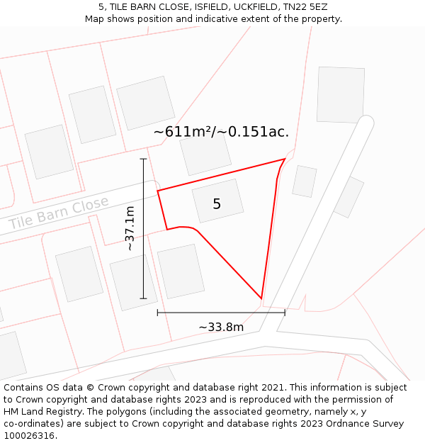 5, TILE BARN CLOSE, ISFIELD, UCKFIELD, TN22 5EZ: Plot and title map