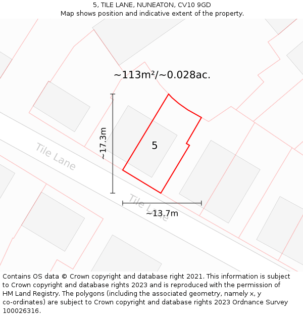 5, TILE LANE, NUNEATON, CV10 9GD: Plot and title map