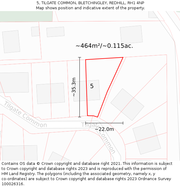 5, TILGATE COMMON, BLETCHINGLEY, REDHILL, RH1 4NP: Plot and title map