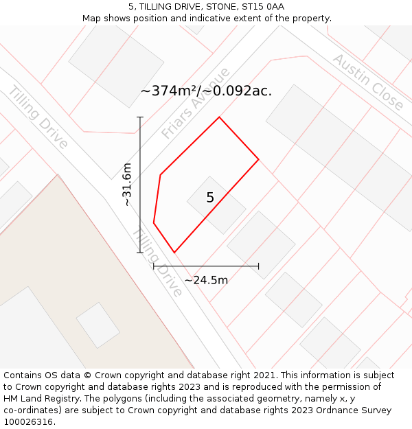5, TILLING DRIVE, STONE, ST15 0AA: Plot and title map