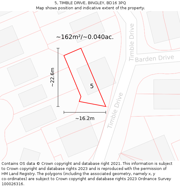 5, TIMBLE DRIVE, BINGLEY, BD16 3PQ: Plot and title map