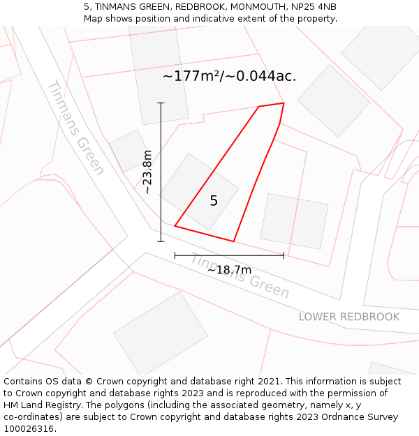 5, TINMANS GREEN, REDBROOK, MONMOUTH, NP25 4NB: Plot and title map