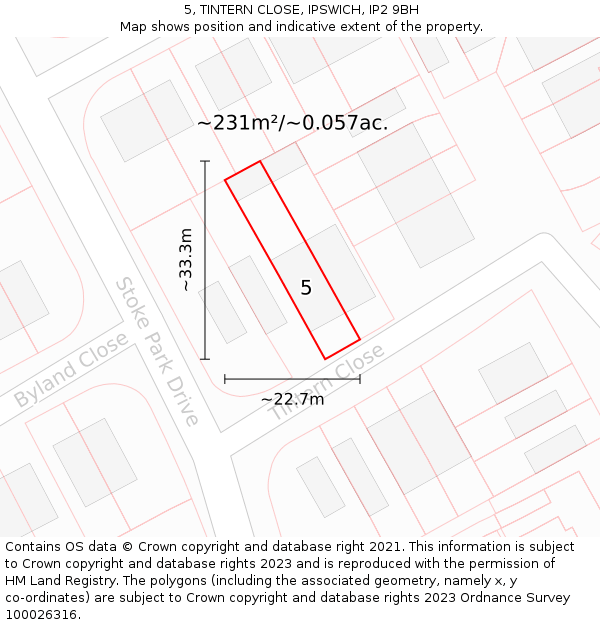 5, TINTERN CLOSE, IPSWICH, IP2 9BH: Plot and title map
