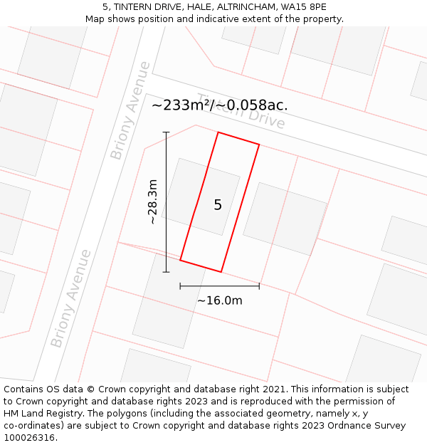 5, TINTERN DRIVE, HALE, ALTRINCHAM, WA15 8PE: Plot and title map