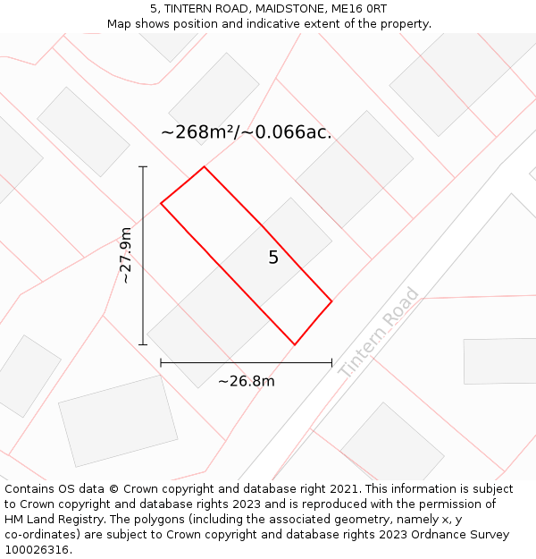 5, TINTERN ROAD, MAIDSTONE, ME16 0RT: Plot and title map