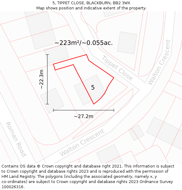 5, TIPPET CLOSE, BLACKBURN, BB2 3WX: Plot and title map