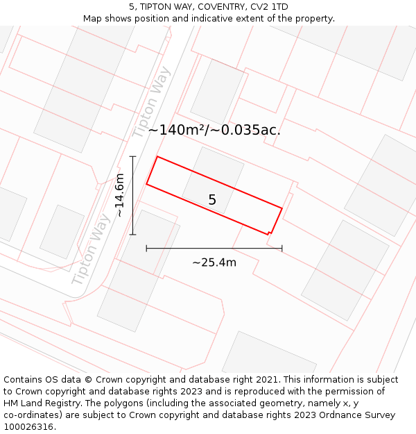 5, TIPTON WAY, COVENTRY, CV2 1TD: Plot and title map