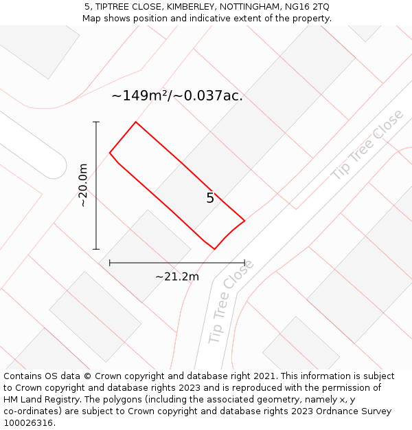 5, TIPTREE CLOSE, KIMBERLEY, NOTTINGHAM, NG16 2TQ: Plot and title map