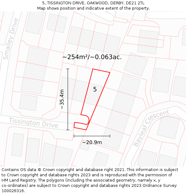 5, TISSINGTON DRIVE, OAKWOOD, DERBY, DE21 2TL: Plot and title map