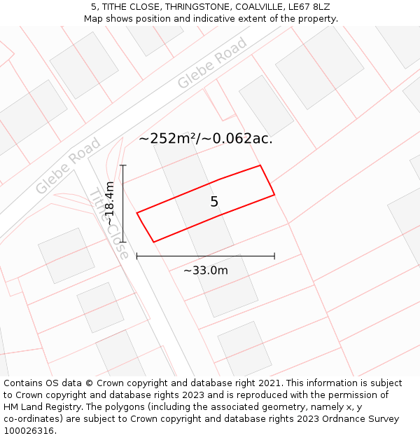 5, TITHE CLOSE, THRINGSTONE, COALVILLE, LE67 8LZ: Plot and title map