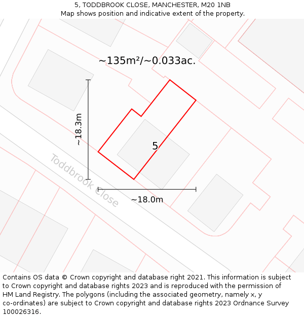 5, TODDBROOK CLOSE, MANCHESTER, M20 1NB: Plot and title map