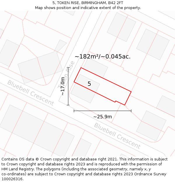 5, TOKEN RISE, BIRMINGHAM, B42 2FT: Plot and title map