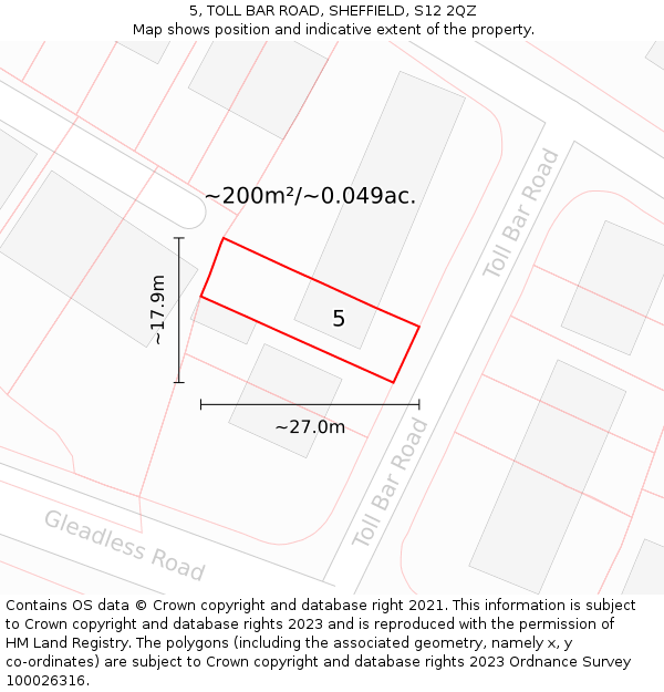 5, TOLL BAR ROAD, SHEFFIELD, S12 2QZ: Plot and title map
