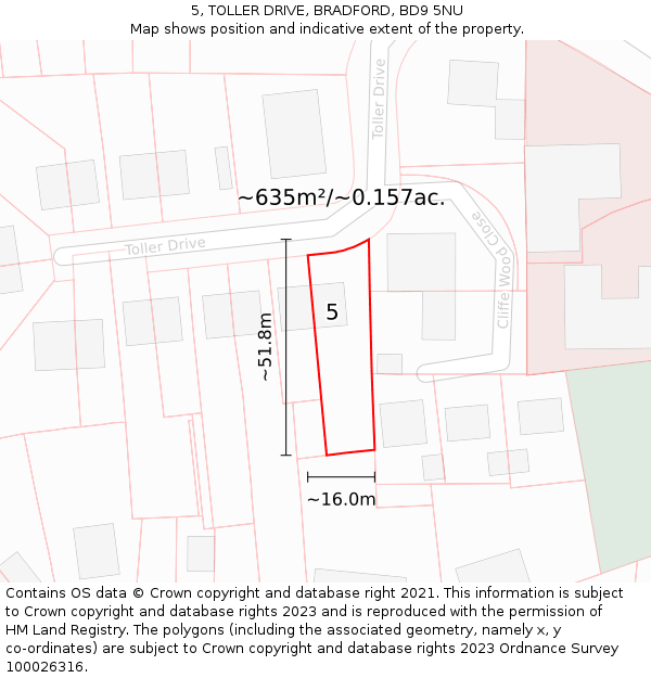 5, TOLLER DRIVE, BRADFORD, BD9 5NU: Plot and title map