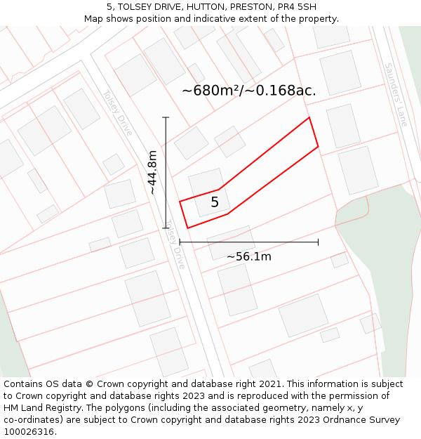 5, TOLSEY DRIVE, HUTTON, PRESTON, PR4 5SH: Plot and title map