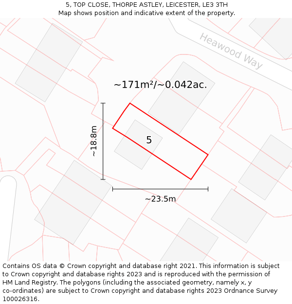 5, TOP CLOSE, THORPE ASTLEY, LEICESTER, LE3 3TH: Plot and title map