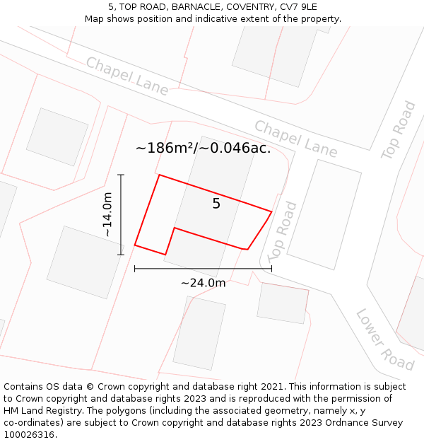 5, TOP ROAD, BARNACLE, COVENTRY, CV7 9LE: Plot and title map