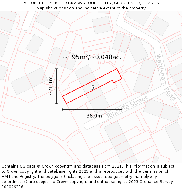 5, TOPCLIFFE STREET KINGSWAY, QUEDGELEY, GLOUCESTER, GL2 2ES: Plot and title map