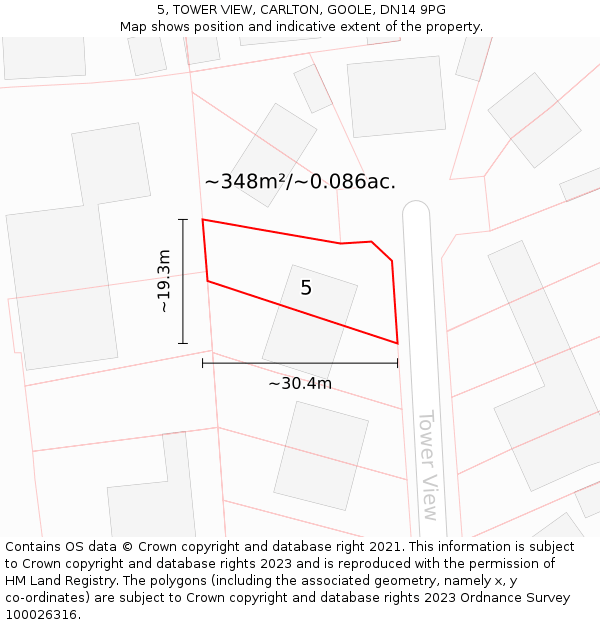 5, TOWER VIEW, CARLTON, GOOLE, DN14 9PG: Plot and title map