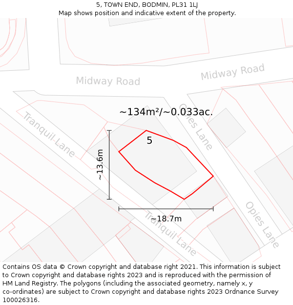 5, TOWN END, BODMIN, PL31 1LJ: Plot and title map