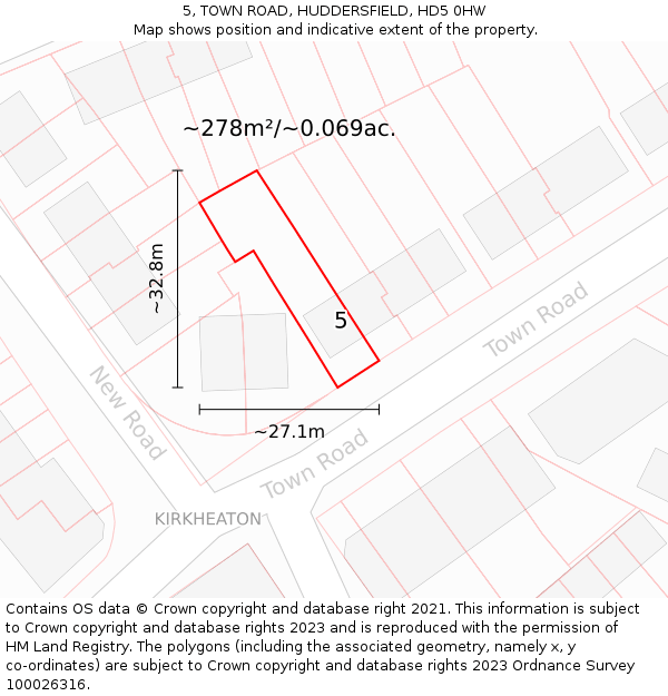 5, TOWN ROAD, HUDDERSFIELD, HD5 0HW: Plot and title map