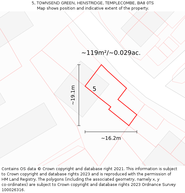 5, TOWNSEND GREEN, HENSTRIDGE, TEMPLECOMBE, BA8 0TS: Plot and title map