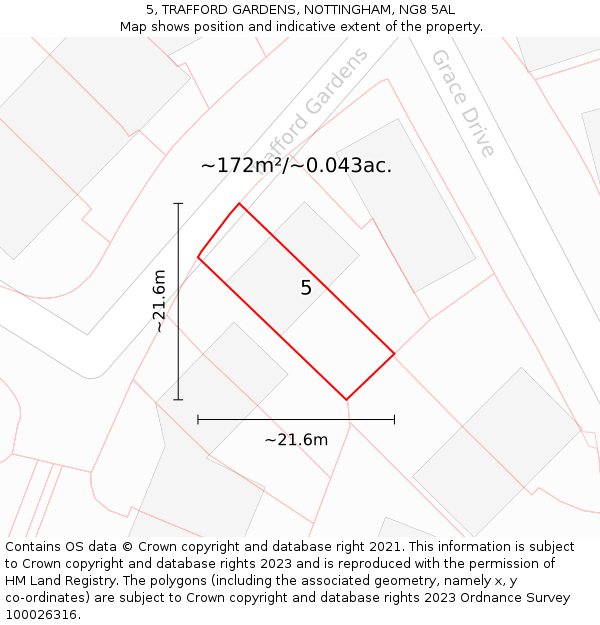 5, TRAFFORD GARDENS, NOTTINGHAM, NG8 5AL: Plot and title map