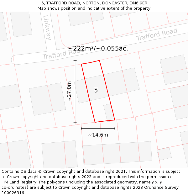 5, TRAFFORD ROAD, NORTON, DONCASTER, DN6 9ER: Plot and title map