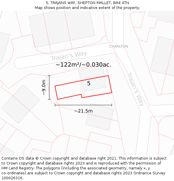 5, TRAJANS WAY, SHEPTON MALLET, BA4 4TN: Plot and title map