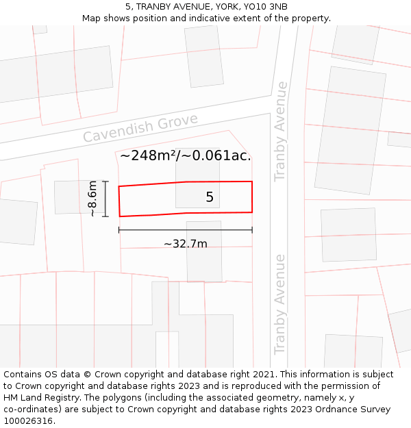 5, TRANBY AVENUE, YORK, YO10 3NB: Plot and title map