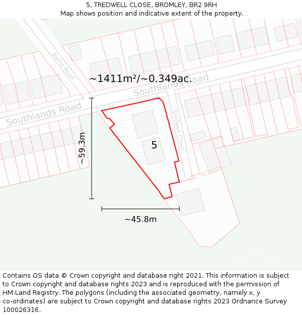 5, TREDWELL CLOSE, BROMLEY, BR2 9RH: Plot and title map