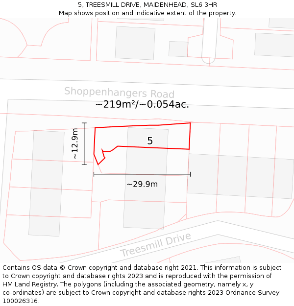 5, TREESMILL DRIVE, MAIDENHEAD, SL6 3HR: Plot and title map