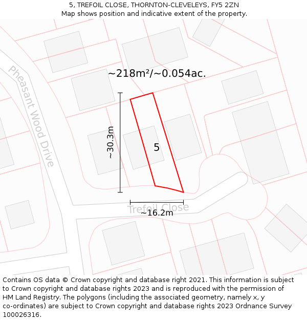 5, TREFOIL CLOSE, THORNTON-CLEVELEYS, FY5 2ZN: Plot and title map