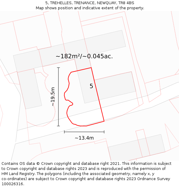5, TREHELLES, TRENANCE, NEWQUAY, TR8 4BS: Plot and title map