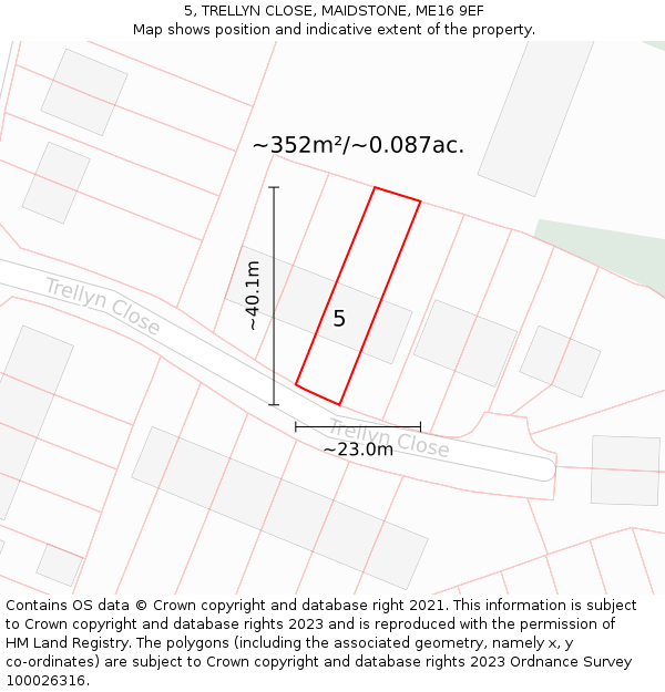 5, TRELLYN CLOSE, MAIDSTONE, ME16 9EF: Plot and title map