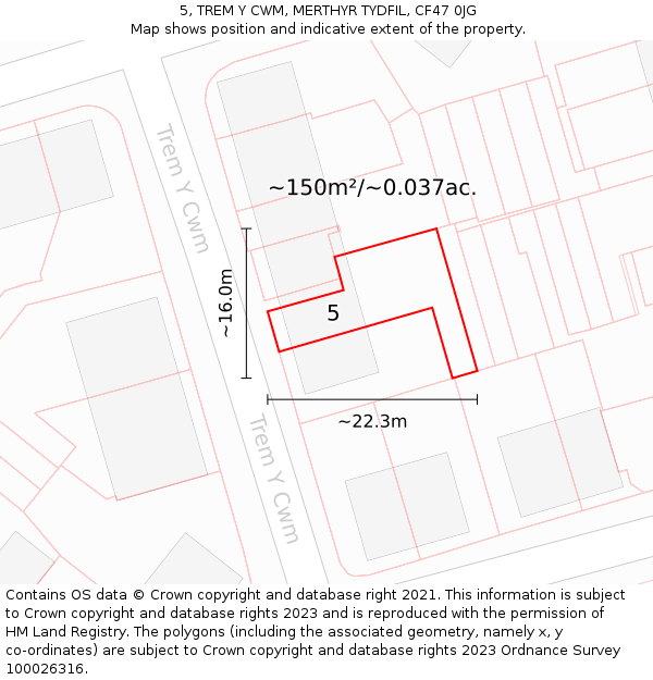 5, TREM Y CWM, MERTHYR TYDFIL, CF47 0JG: Plot and title map