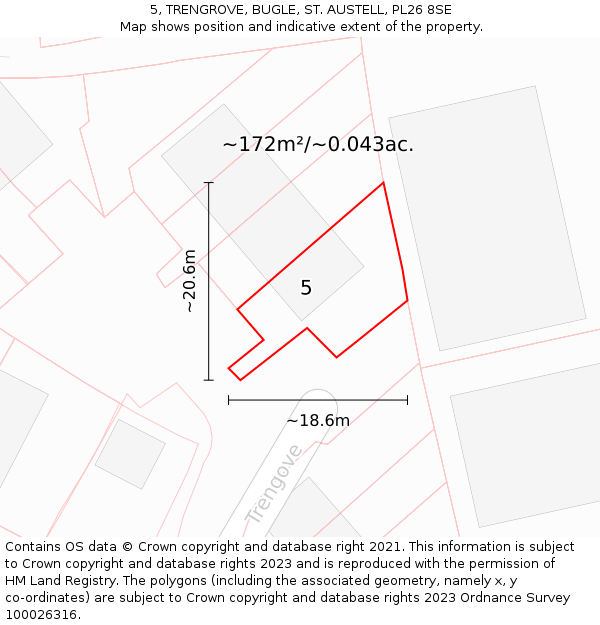 5, TRENGROVE, BUGLE, ST. AUSTELL, PL26 8SE: Plot and title map