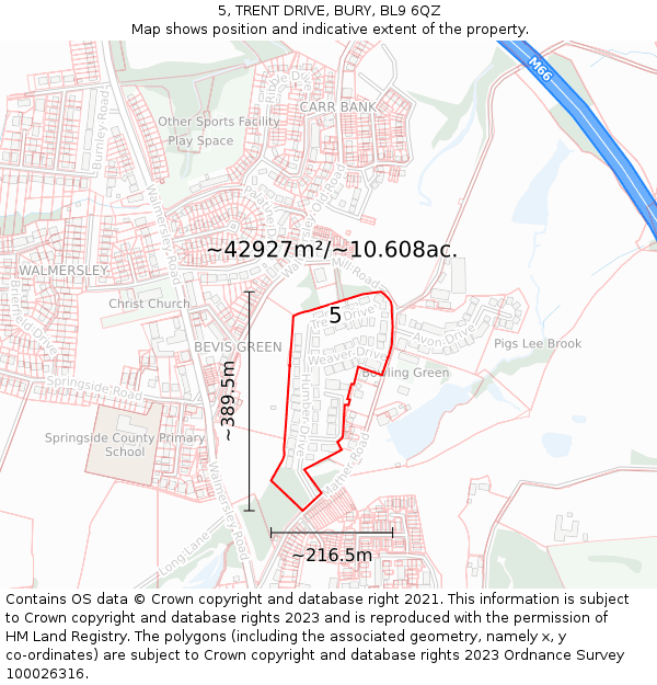 5, TRENT DRIVE, BURY, BL9 6QZ: Plot and title map