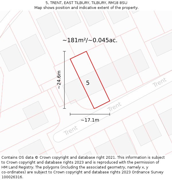 5, TRENT, EAST TILBURY, TILBURY, RM18 8SU: Plot and title map