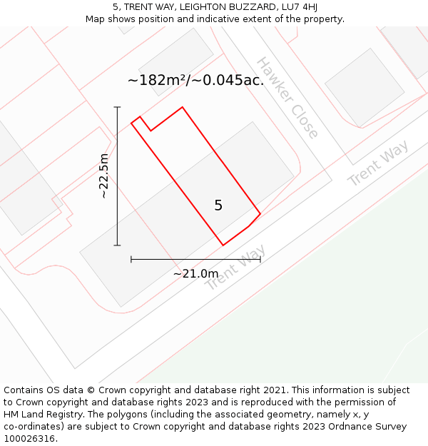 5, TRENT WAY, LEIGHTON BUZZARD, LU7 4HJ: Plot and title map