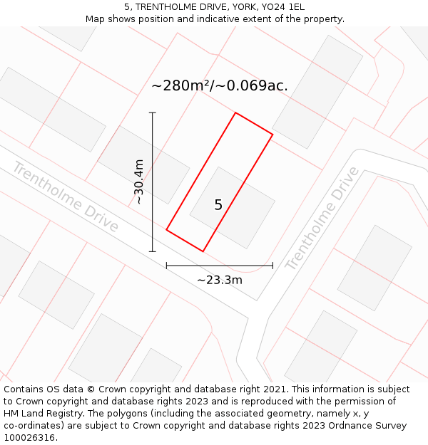 5, TRENTHOLME DRIVE, YORK, YO24 1EL: Plot and title map