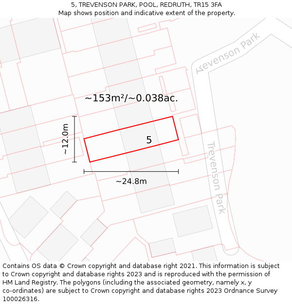 5, TREVENSON PARK, POOL, REDRUTH, TR15 3FA: Plot and title map