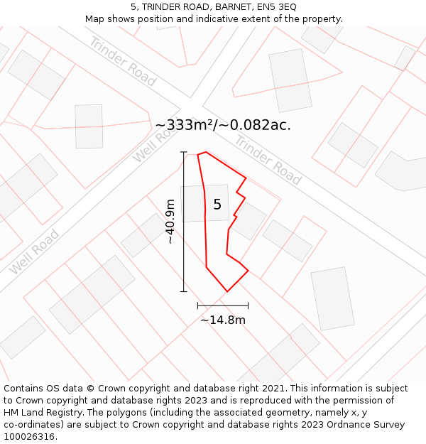 5, TRINDER ROAD, BARNET, EN5 3EQ: Plot and title map